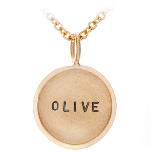 Picture of 14K Gold 5/8" Round Name Charm with 14K Gold Rim 